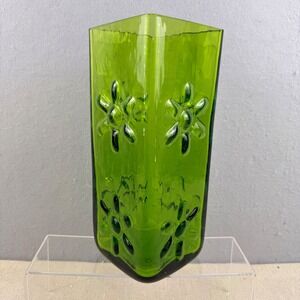 Blenko 6115M Olive Green Asterisk Daisy Block Vase Wayne Husted 10.5" MCM